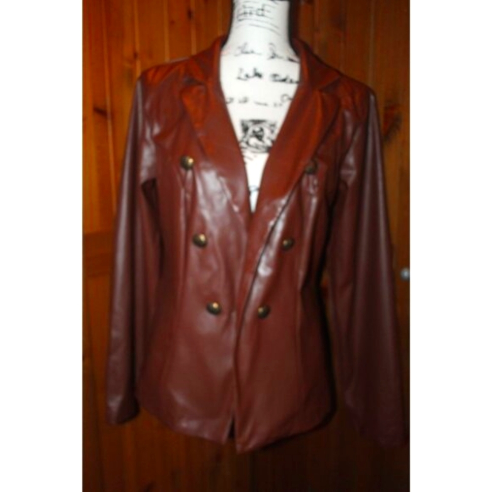 Ashley Stweart Brown Faux Leather Jacket Size 10/12 NWT